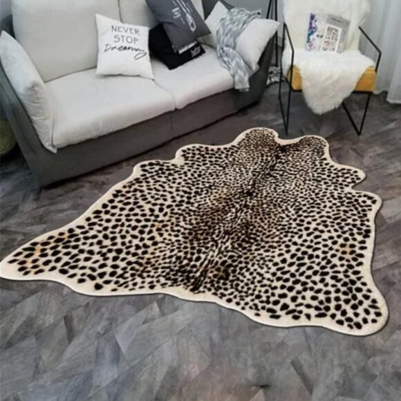 Leopard Print Area Rug,Faux Cowhide Hide Skin Rug Animal Printed Mat Carpet - Picture 4 of 5